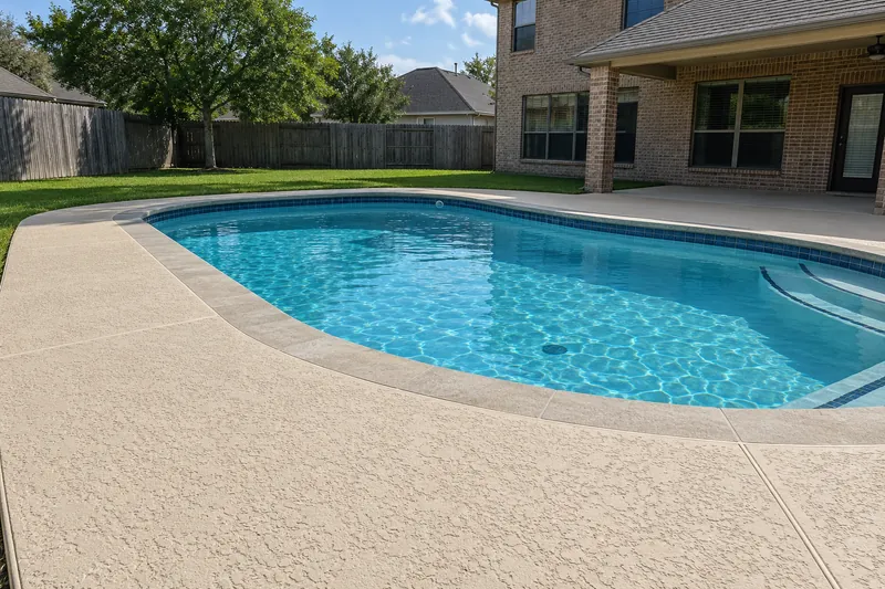 Light tan cool deck finish around a backyard pool